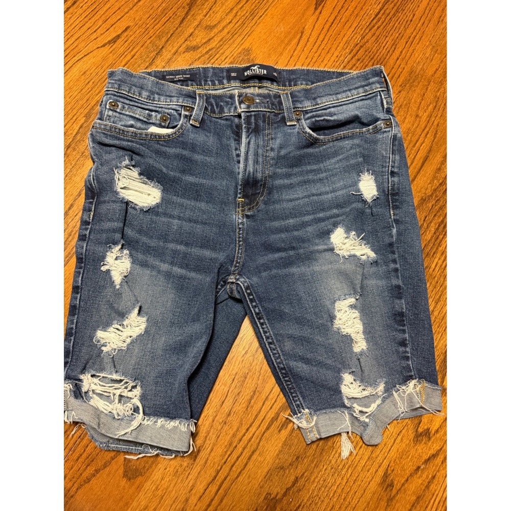Hollister Mens Skinny Denim Shorts Epic Flex Distressed Blue W31